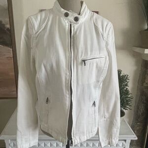 Ralph Lauren White Moto Jacket with Stand-Up Collar